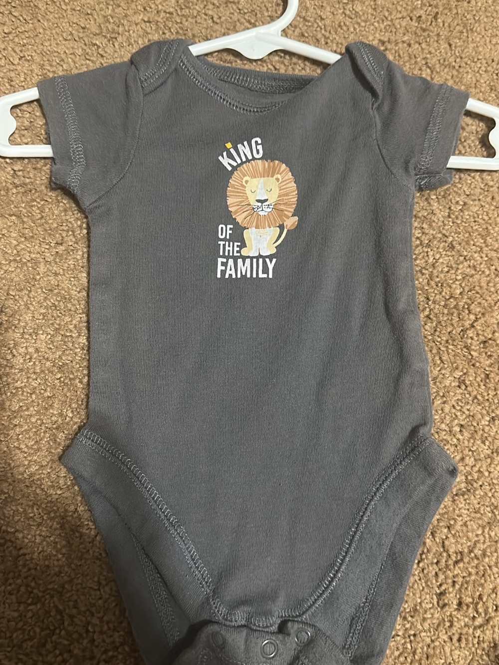 Gray 'King of the Family' Lion Graphic Baby One-Piece Bodysuit